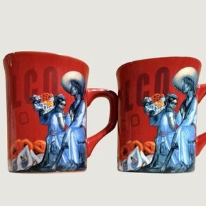 2 Vintage Nescafe  CLasico Xochimilco Mexico Red  Mug